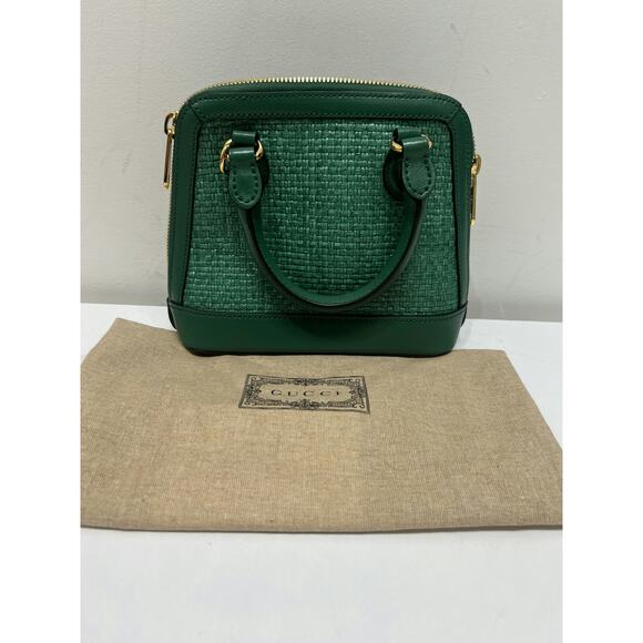 Gucci 640716 Green Woven Leather Mini Boston Bag with Gold Hardware - Picture 3 of 7